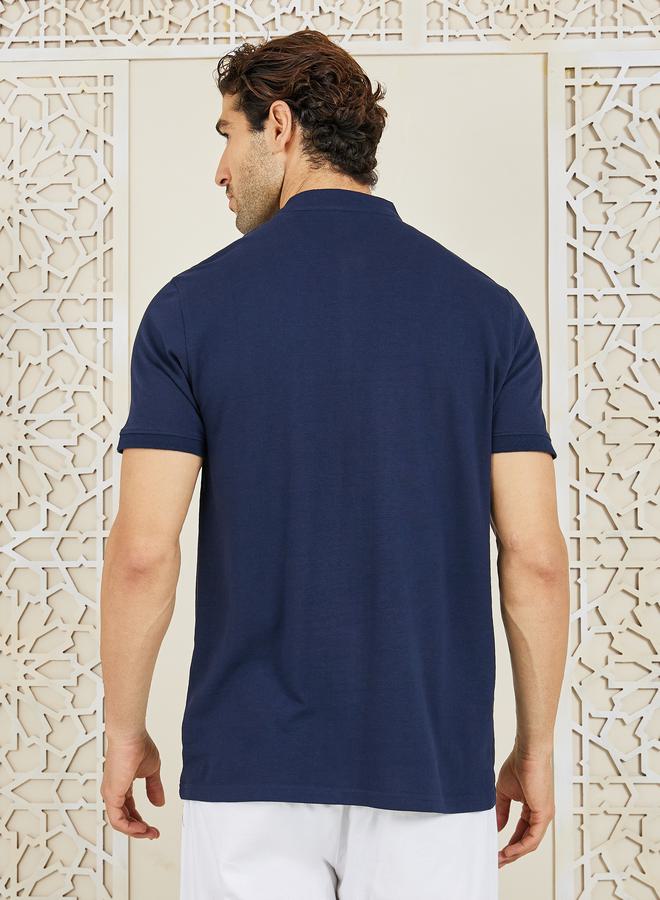 Styli Solid Grandad Collar Pique Polo - Image 4