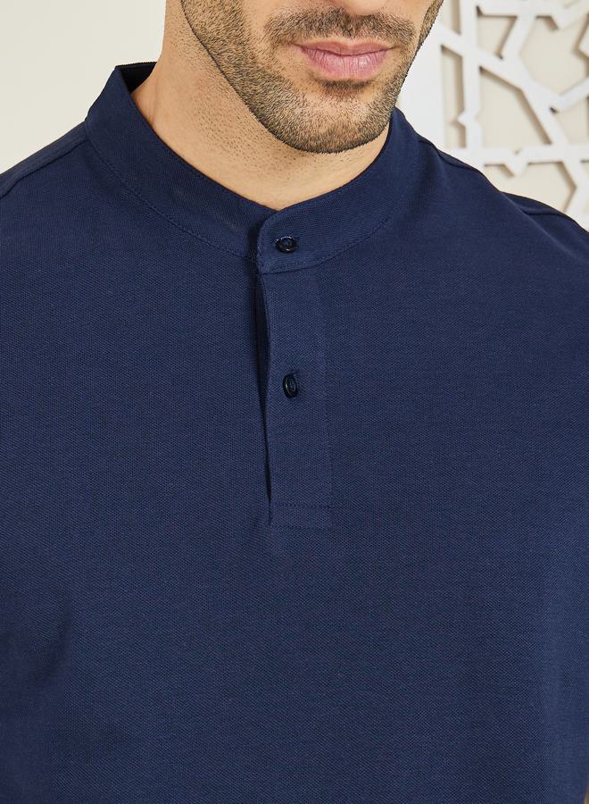 Styli Solid Grandad Collar Pique Polo - Image 3