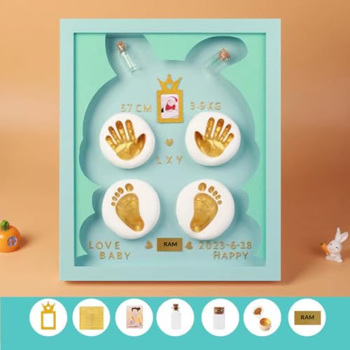Bawy Baby Clay Hand Print and Footprint kit.Baby Impression kit with Frame 2 Hand and 2 feet,Baby Foot Print kit, Baby Record, Gift for Pregnant Woman, Baby Shower Gifts for mom to be (Rabbit Blue) - Image 4