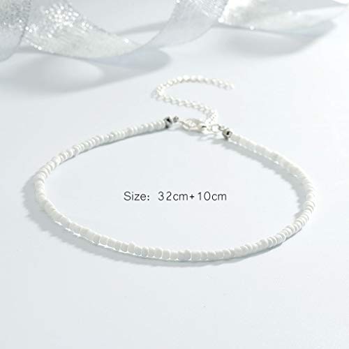 Yalice Boho Choker Necklace Chain Rice Beaded Necklaces Summer Surfer Costume Neck Accessories for Women (White) - Image 5