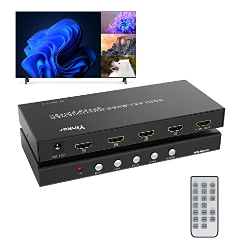 Yinker HDMI Multiviewer Switch 4x1, HDMI Quad Multiviewer Switcher 4 in 1 Out, Supports 4 Display Mode 1080@60Hz with IR Remote - Image 1