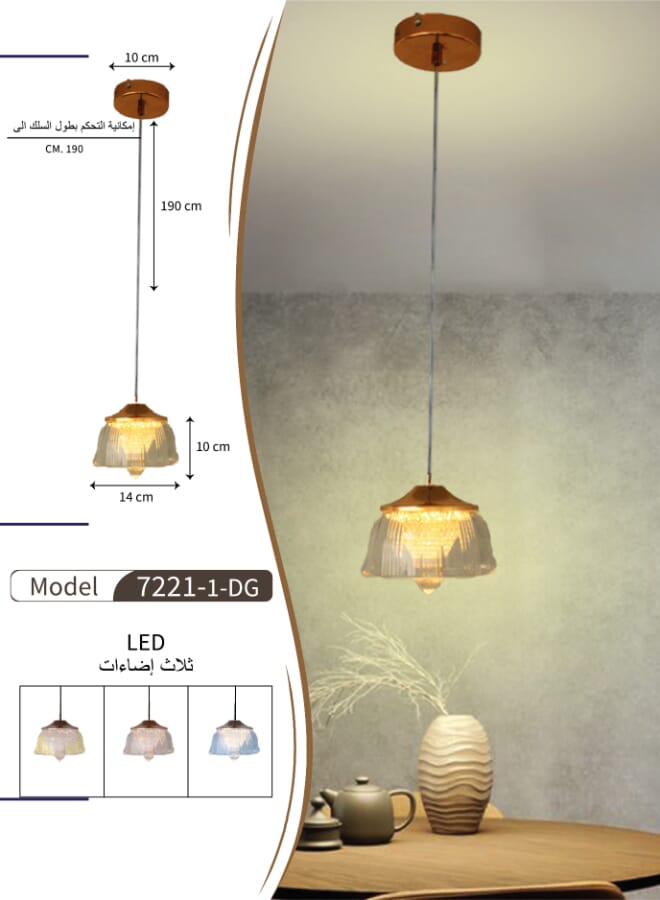 Best Power Modern Single Dimmable Chandelier 7221-1 LED Pendant Lights Indoor Lighting Hanging Lamp For With Three Lighting Levels ideal choice for living rooms, dining areas, or bedrooms - Image 3