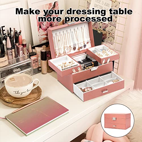 Dajasan Jewelry Organizer Box, Jewelry Box Organizer for Women Girls, 3 Layers Large Jewelry Storage Case for Earring, Rings, Necklaces Bracelets, Watch (Rose Gold) - Image 5