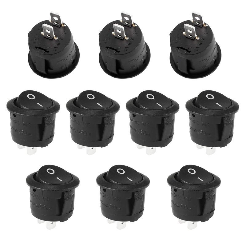 RuoFeng 10Pcs Snap-in Round Rocker Switch SPST Mini Toggle Switch 2 Pin 2 Position Black Button Power ON Off Switch AC 10A/125V 6A/250V, Used for Auto Car Boat Electrical Switch - Image 1