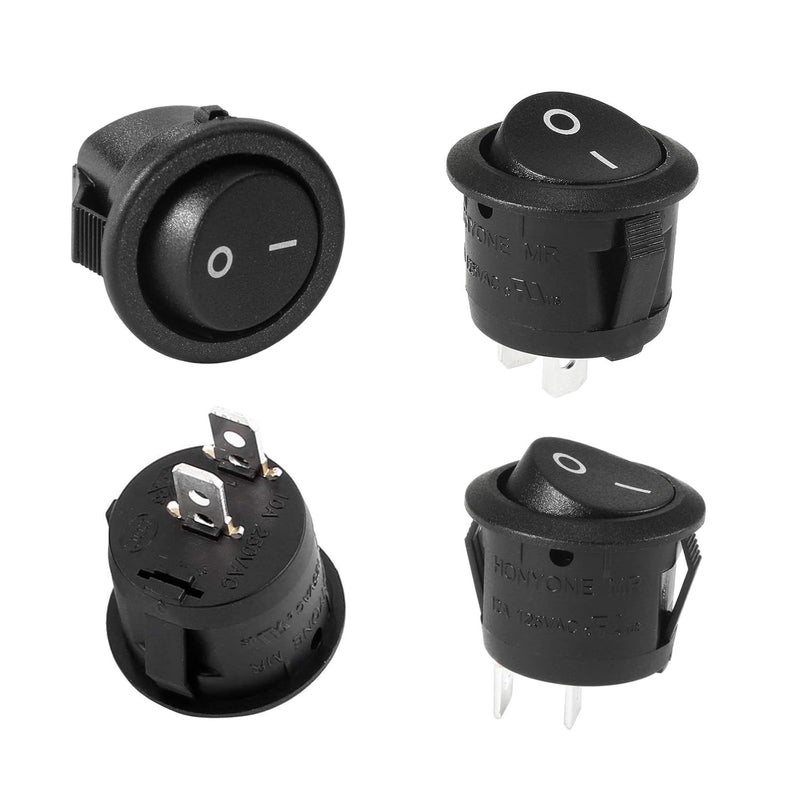 RuoFeng 10Pcs Snap-in Round Rocker Switch SPST Mini Toggle Switch 2 Pin 2 Position Black Button Power ON Off Switch AC 10A/125V 6A/250V, Used for Auto Car Boat Electrical Switch - Image 3