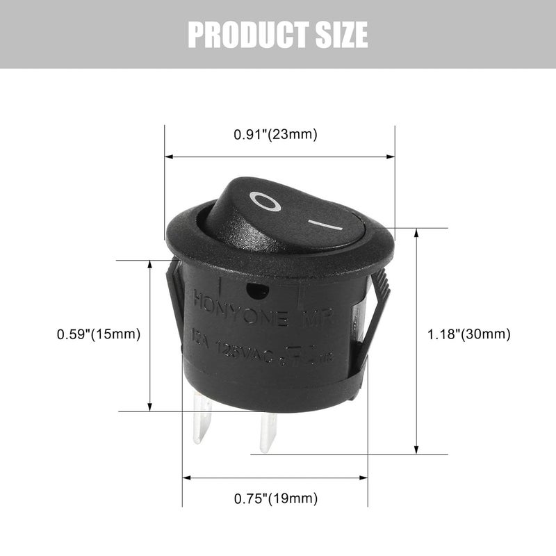 RuoFeng 10Pcs Snap-in Round Rocker Switch SPST Mini Toggle Switch 2 Pin 2 Position Black Button Power ON Off Switch AC 10A/125V 6A/250V, Used for Auto Car Boat Electrical Switch - Image 2
