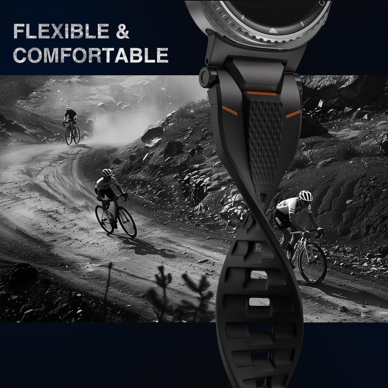 ULTIMAL Rugged TPU Sport Band ONLY for Samsung Galaxy Watch 8 Classic & Galaxy Watch 8 (40/44/46mm), Replacement Strap with Secure Connector, Waterproof Sweat-Resistant, Fit 6.2â€-8.9â€(Black+Black) - Image 5