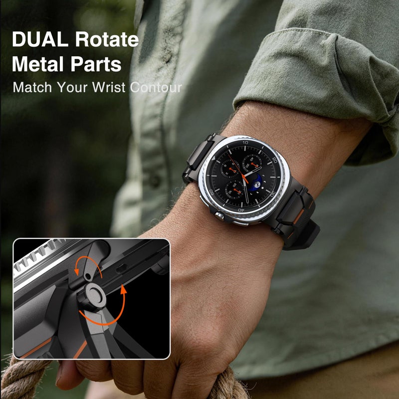ULTIMAL Rugged TPU Sport Band ONLY for Samsung Galaxy Watch 8 Classic & Galaxy Watch 8 (40/44/46mm), Replacement Strap with Secure Connector, Waterproof Sweat-Resistant, Fit 6.2â€-8.9â€(Black+Black) - Image 3