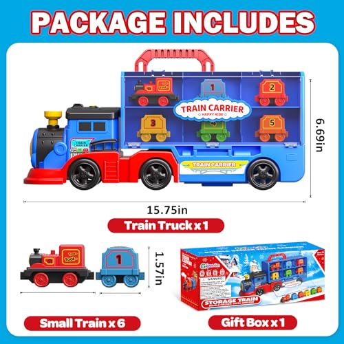 Gloween Train Set Truck Toys for Toddler Boys Girls Age 3 4 5 6 Years Old Carrier Transport Truck with Light Music Great Christmas Birthday Gifts for Kids 34 35 Years Old - Image 5