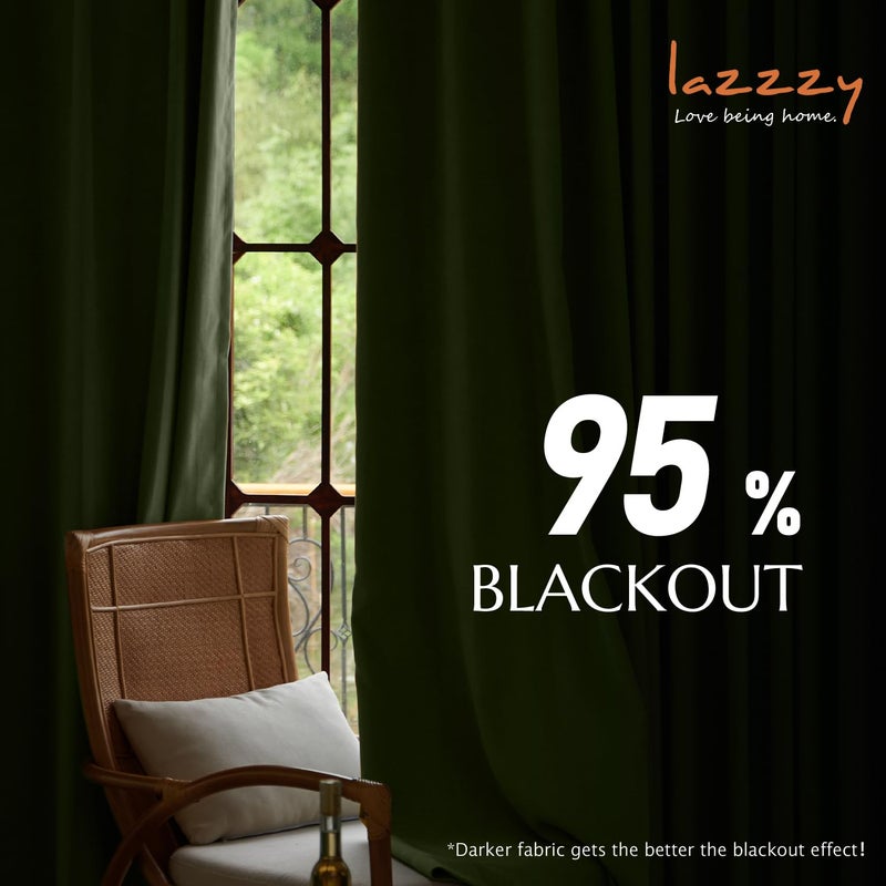 Lazzzy Green Velvet Blackout Curtains 90 Inches Long Thermal Insulated Room Darkening Lined Curtain Drapes Luxury Back Tab Window Treatments For Bedroom Living Room 2 Panels  52 X 90 Inch  Olive Sage - Image 3