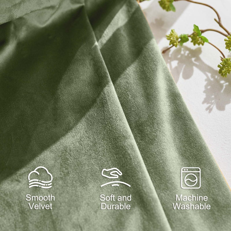 Lazzzy Green Velvet Blackout Curtains 90 Inches Long Thermal Insulated Room Darkening Lined Curtain Drapes Luxury Back Tab Window Treatments For Bedroom Living Room 2 Panels  52 X 90 Inch  Olive Sage - Image 4