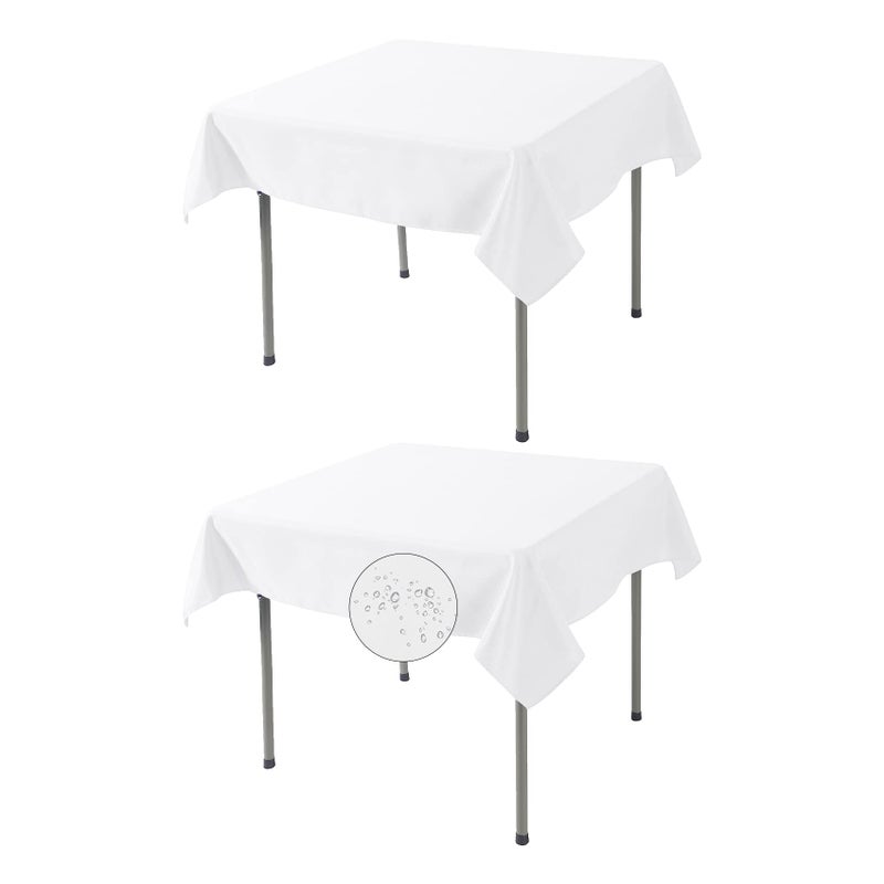Fokitut 2 Pack Waterproof Square Tablecloth 52x52 Inch Stain Resistant and Wrinkle Polyester Table Cloth Fabric Table Cover for Kitchen Dining Wedding Party Holiday DinnerWhite
