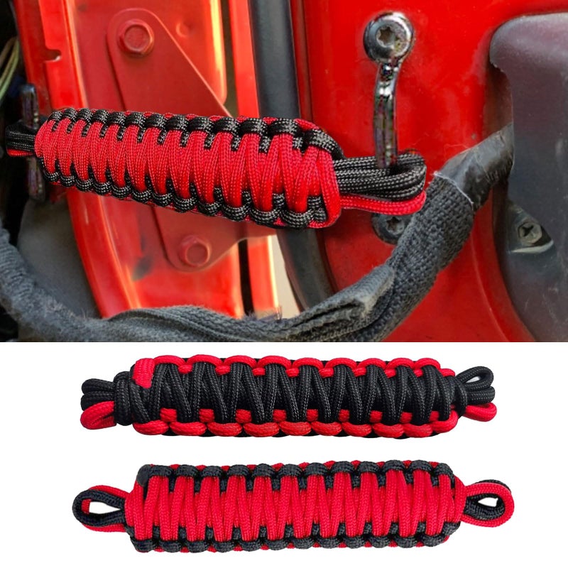 KIXILO Door Limiting Straps for 19872023 Wrangler CJ YJ TJ JK JL Gladiator JT Truck Retractable High Toughness Swing Limiter Replacement Parts 2 Pack Red and Black - Image 3