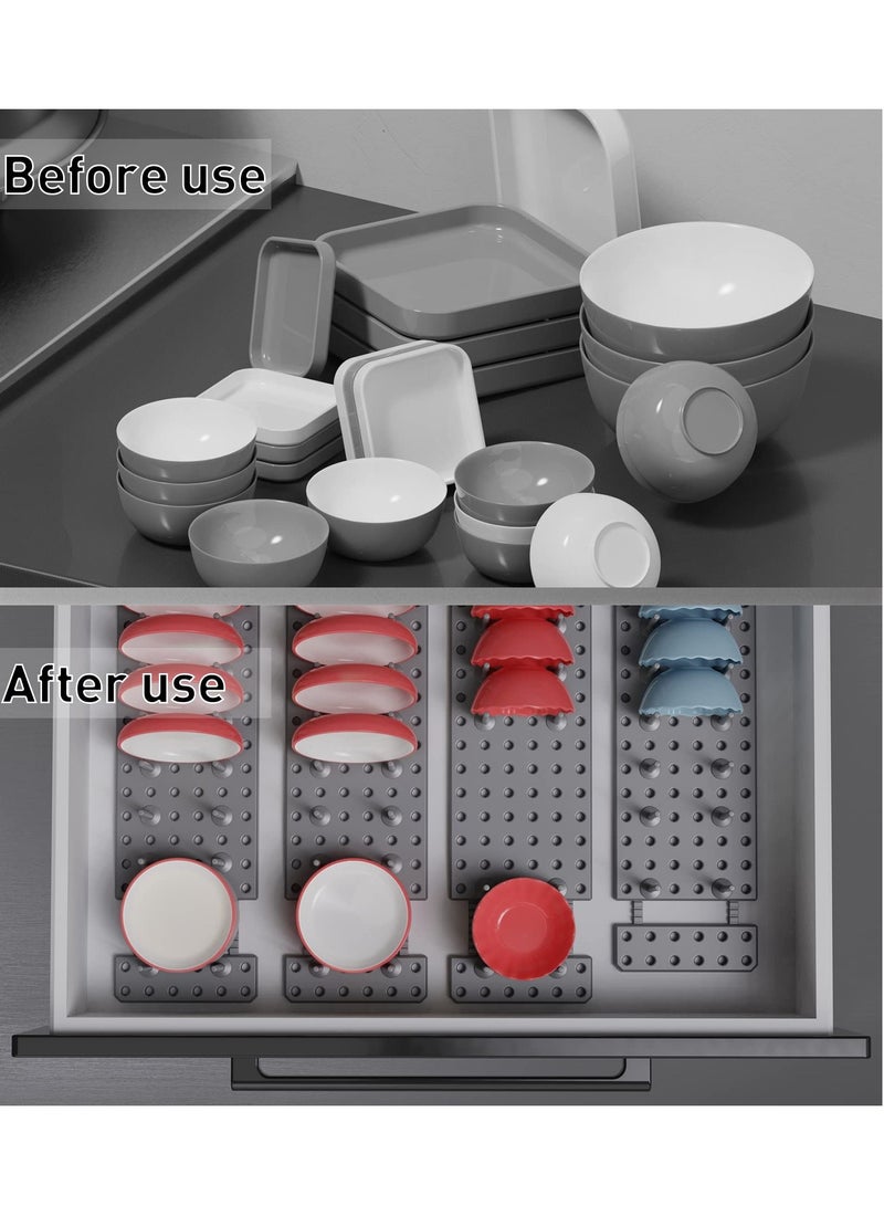 Excefore منظم أدراج لوحة pegboard لخزانة المطبخ، 2 قطعة منظم للأطباق للخزائن، صينية pegboard قابلة للتعديل للخزائن، رفوف الأطباق رفوف تجفيف الأوعية، حوامل أطباق قابلة للتوسيع للتخزين (رمادي) - Image 5