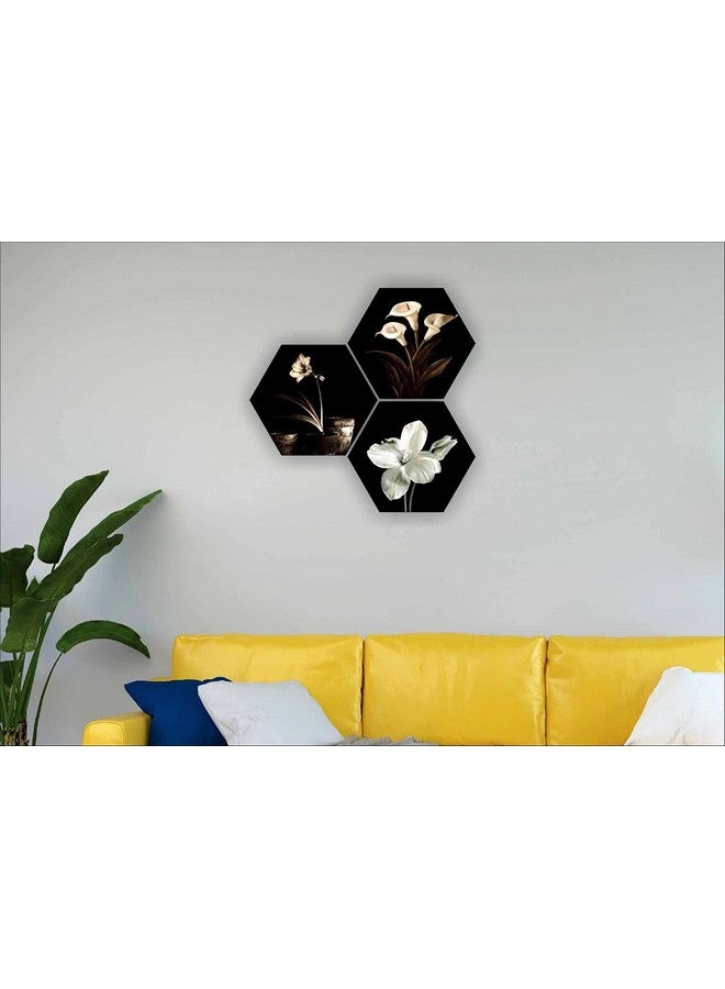 SAF paintings Flower Pot UV Textured MDF Set of 3 Hexagon Painting 17 Inch X 17 Inch HX131 - Image 2