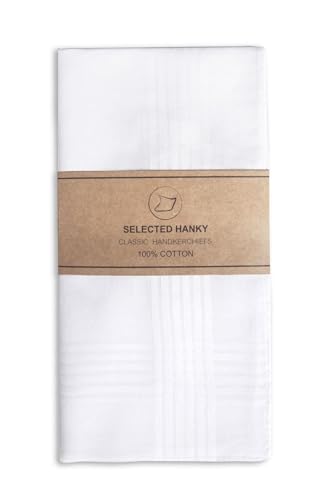Selected Hanky Men's Handkerchiefs,100% Soft Cotton,White Classic Hankie Pack of 12 - Image 1