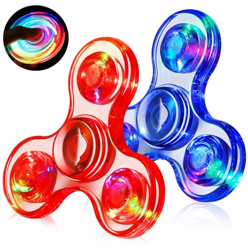 Gigilli Fidget Spinners for Kids 2 Pack Easter Basket Stuffers Light up Sensory Fidget Toys Adults Kid 4812 Glow in The Dark ADHD Autism Toys 57 Boys Girls LED Classroom Prizes for Kids Fidgets - Image 1