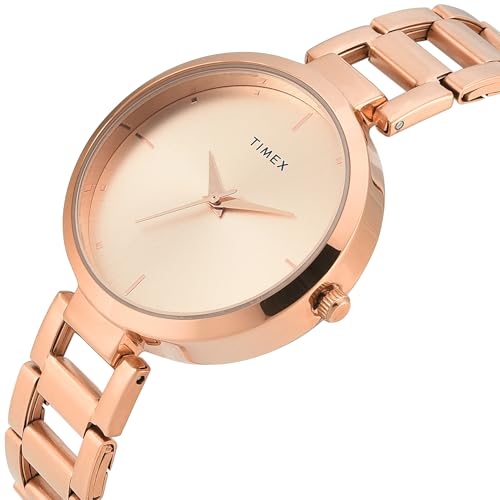 TIMEX Analog Watch for Woman with Rose Gold Round Dial & Rose Gold Stainless Steel Bracelet Band Water Resistant Women's Wrist Watches - TW000X276 - Image 3