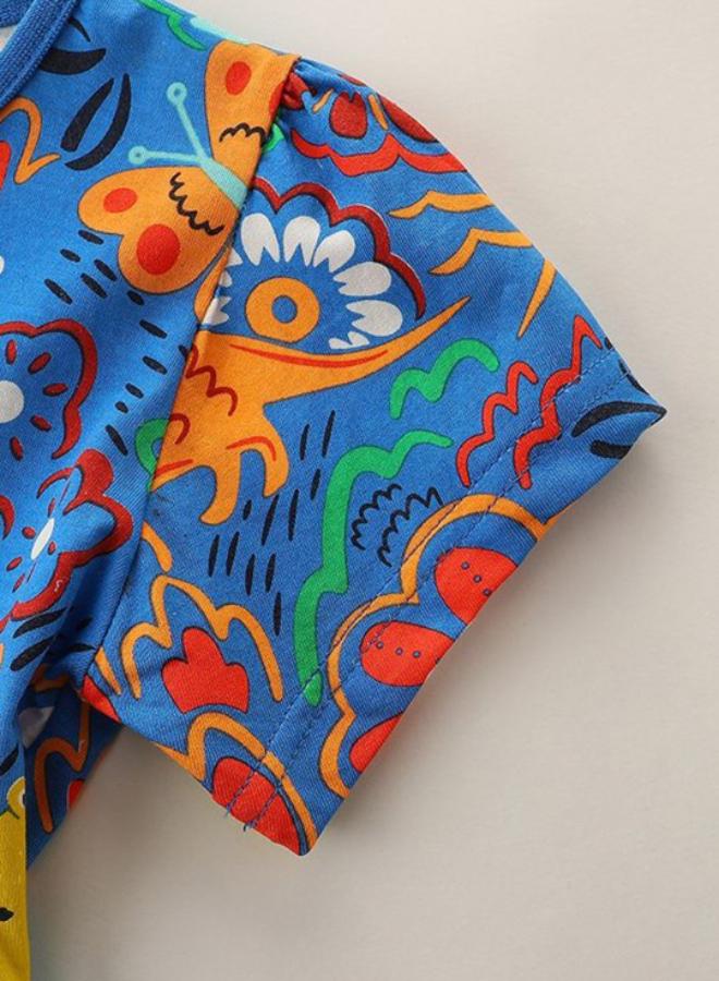 يونيكي Blue A-Line Crew Neck Printed Dress - Image 5