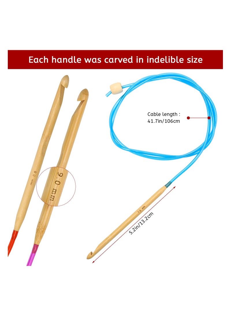 general Anti-Slip Bead Bamboo Crochet Hook 2-8 mm, Aluminum Crochet Tunisian Crochet Hooks Set, Colorful Bamboo Knitting Needle with Extend Braided Tube 23 pieces - Image 3
