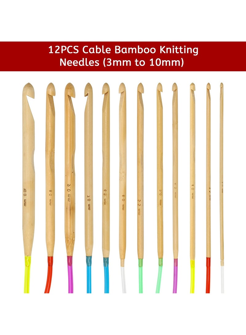 general Anti-Slip Bead Bamboo Crochet Hook 2-8 mm, Aluminum Crochet Tunisian Crochet Hooks Set, Colorful Bamboo Knitting Needle with Extend Braided Tube 23 pieces - Image 4