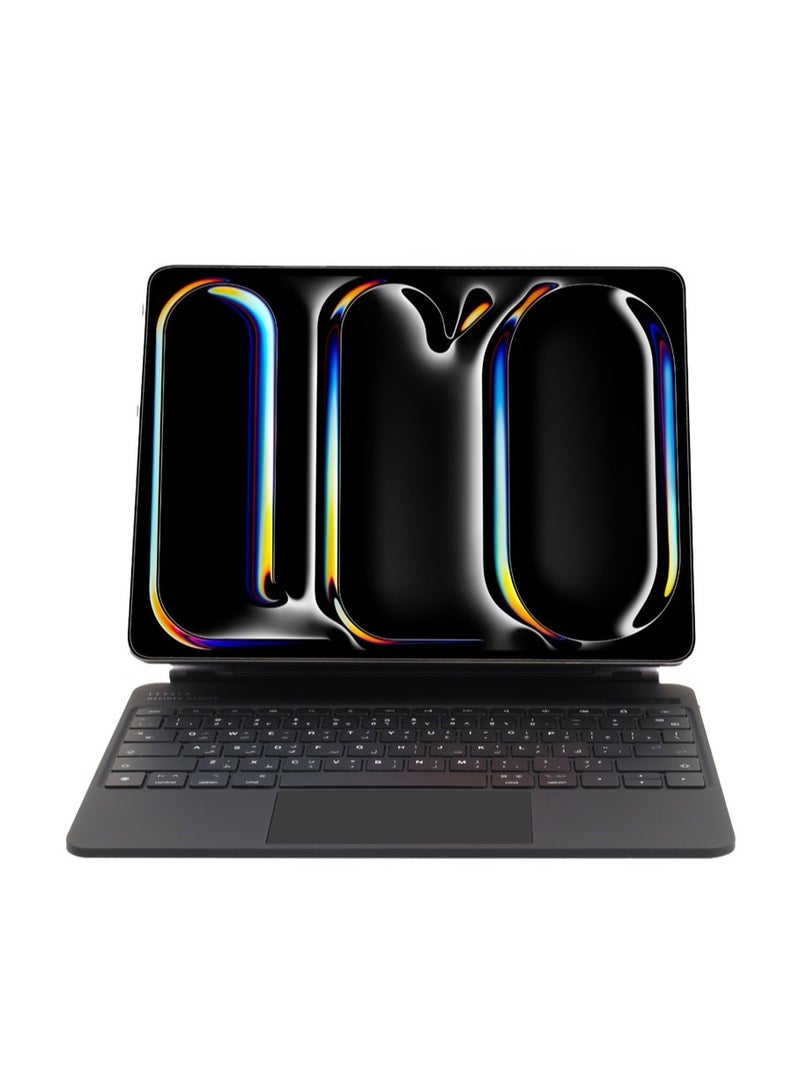 LEVELO iPad Pro 13" 2024 Keyboard AeroBoard Saffanio Leather Wireless Keyboard / Adjustable Angle / Ambient Glow / Build-in Touchpad / Magic Keyboard - Black - Image 2