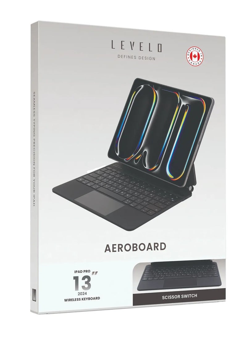 LEVELO iPad Pro 13" 2024 Keyboard AeroBoard Saffanio Leather Wireless Keyboard / Adjustable Angle / Ambient Glow / Build-in Touchpad / Magic Keyboard - Black - Image 5