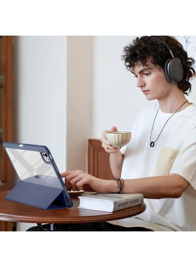 حافظة مع حامل أقلام، غطاء حماية ذكي مضاد للصدمات مع غطاء خلفي شفاف لجهاز iPad Pro 11 بوصة (2022/2021/2020/2018، الجيل الرابع/الثالث/الثاني/الأول) (أزرق) - Image 2