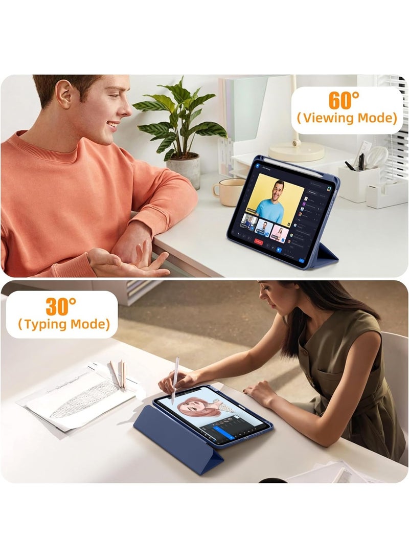 حافظة مع حامل أقلام، غطاء حماية ذكي مضاد للصدمات مع غطاء خلفي شفاف لجهاز iPad Pro 11 بوصة (2022/2021/2020/2018، الجيل الرابع/الثالث/الثاني/الأول) (أزرق) - Image 3