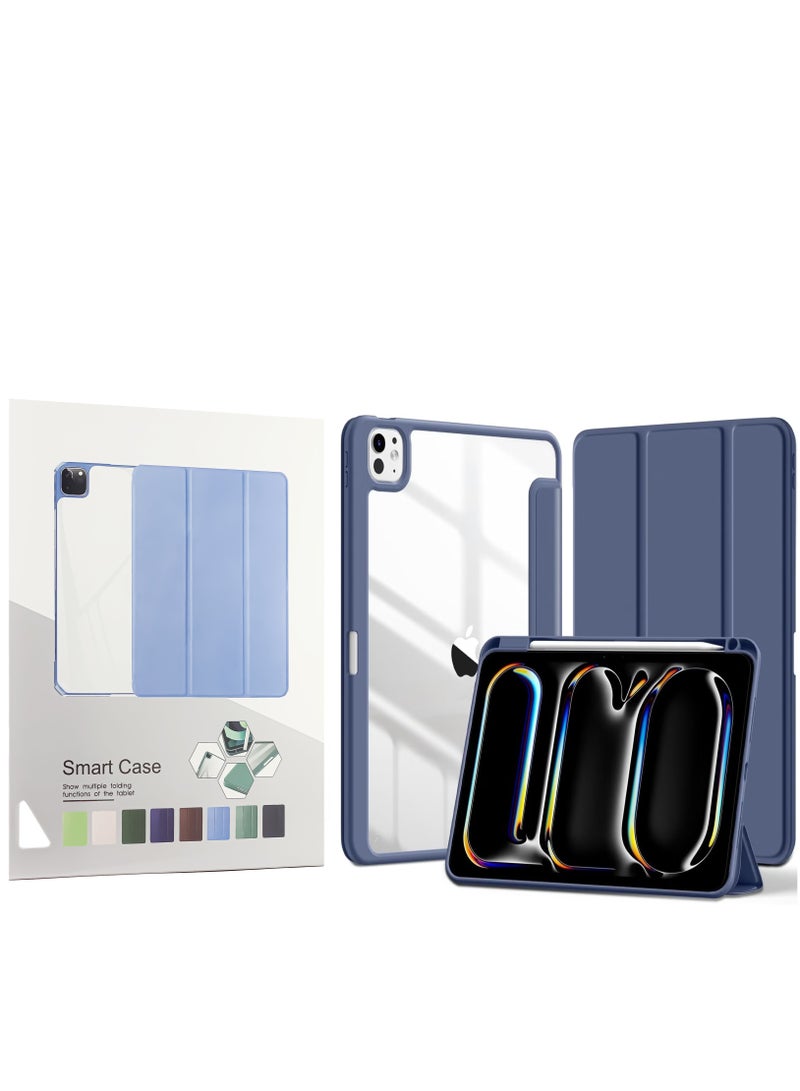 حافظة مع حامل أقلام، غطاء حماية ذكي مضاد للصدمات مع غطاء خلفي شفاف لجهاز iPad Pro 11 بوصة (2022/2021/2020/2018، الجيل الرابع/الثالث/الثاني/الأول) (أزرق) - Image 1