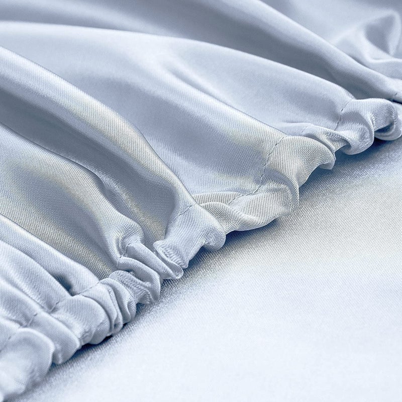 Homiest Homiest Baby Blue Satin Fitted Sheet Twin XL Size Fitted Bed Sheet  Deep Pocket Fitted Sheet Only  Luxury & Ultra Soft Bedding Fitted Sheet Single Bottom Bed Sheets Sold Separately  - Image 4