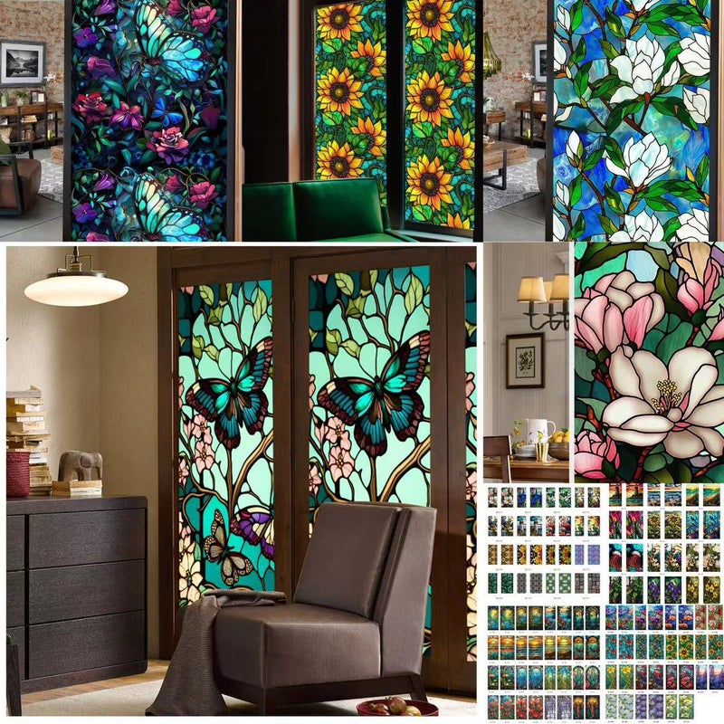 Bl112-191 Color Retro Flowers And Birds Pvc Electrostatic Glass Stickers Without Glue Window Film Removable Glass Window Grilles - Image 2