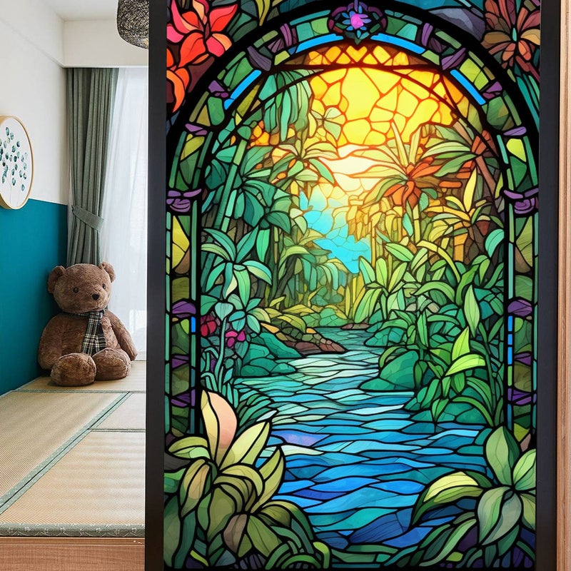 Bl112-191 Color Retro Flowers And Birds Pvc Electrostatic Glass Stickers Without Glue Window Film Removable Glass Window Grilles - Image 4