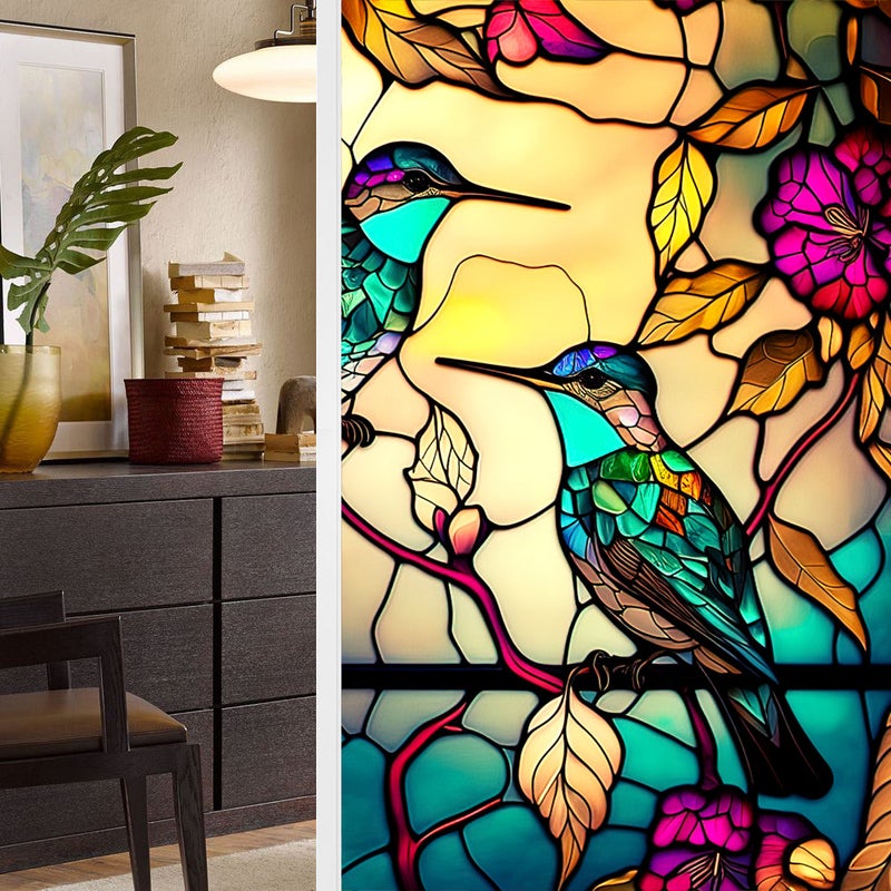 Bl112-191 Color Retro Flowers And Birds Pvc Electrostatic Glass Stickers Without Glue Window Film Removable Glass Window Grilles - Image 3