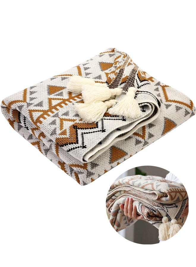 Auger Throw Blanket, Soft Cozy Lightweight Boho Knitted Tassel Vintage Soft Chair Throw Blankets Bohemian Couch Decorative Throw Blankets for Bed Sofa CouchKnitted Blanket Bohemian Air Conditioning Blanket Blanket Full Body Shawl Nap Blanket Multi-colored 130x170cm - All Seasons - Image 1