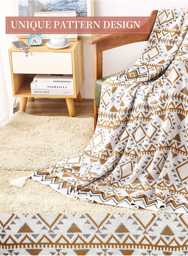 Auger Throw Blanket, Soft Cozy Lightweight Boho Knitted Tassel Vintage Soft Chair Throw Blankets Bohemian Couch Decorative Throw Blankets for Bed Sofa CouchKnitted Blanket Bohemian Air Conditioning Blanket Blanket Full Body Shawl Nap Blanket Multi-colored 130x170cm - All Seasons - Image 5