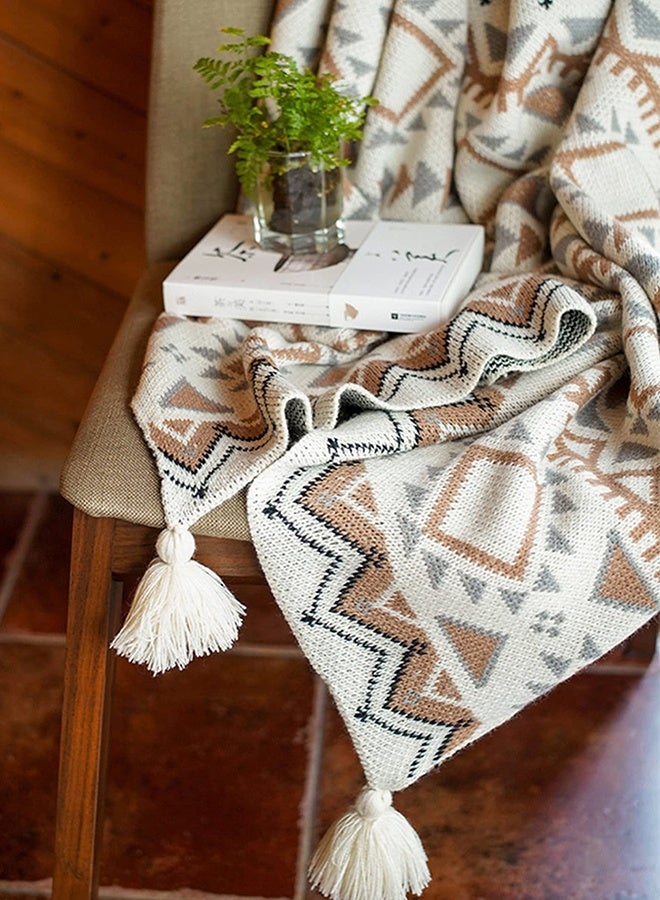 Auger Throw Blanket, Soft Cozy Lightweight Boho Knitted Tassel Vintage Soft Chair Throw Blankets Bohemian Couch Decorative Throw Blankets for Bed Sofa CouchKnitted Blanket Bohemian Air Conditioning Blanket Blanket Full Body Shawl Nap Blanket Multi-colored 130x170cm - All Seasons - Image 2
