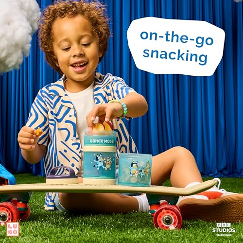 Whiskware Bluey Stackable Snack Containers for Babies, Toddlers, and Kids, 3 Stackable Snack Cups for School and Travel, Cupholder Friendly, Bluey, Bingo, Bandit Heeler, and Chilli, Dance Mode! - Image 5