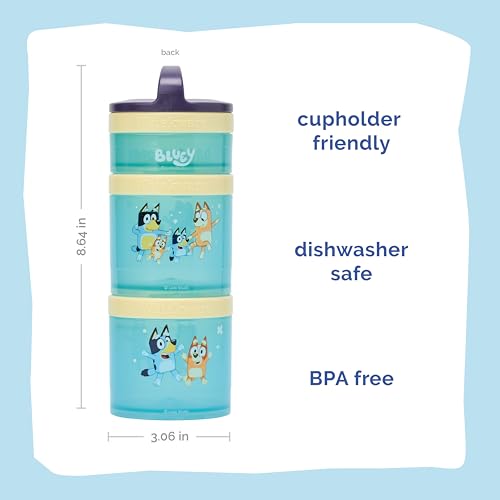 Whiskware Bluey Stackable Snack Containers for Babies, Toddlers, and Kids, 3 Stackable Snack Cups for School and Travel, Cupholder Friendly, Bluey, Bingo, Bandit Heeler, and Chilli, Dance Mode! - Image 2