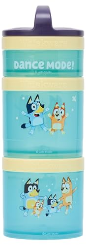 Whiskware Bluey Stackable Snack Containers for Babies, Toddlers, and Kids, 3 Stackable Snack Cups for School and Travel, Cupholder Friendly, Bluey, Bingo, Bandit Heeler, and Chilli, Dance Mode! - Image 1