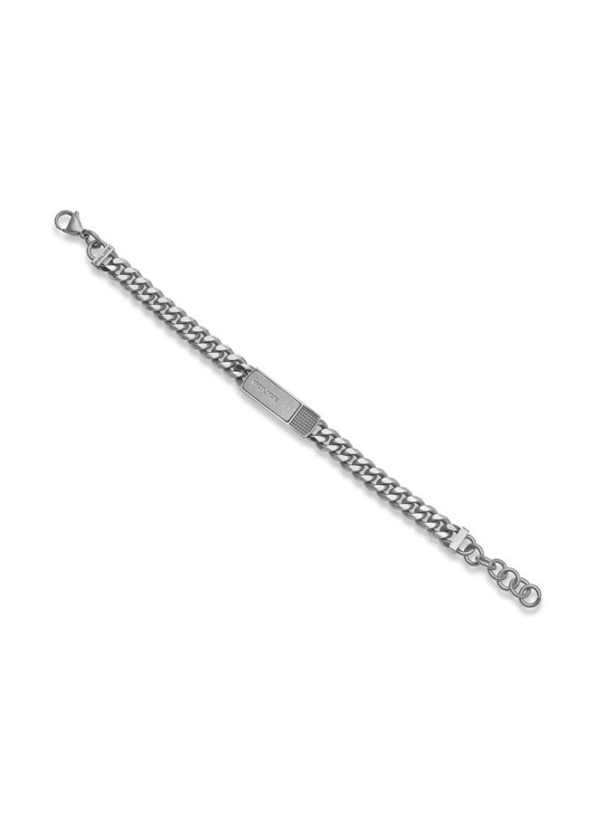 POLICE Identity Bracelet Bold Gauge Links with Brushed Antique Charm, Textured Studded Design  - Image 2