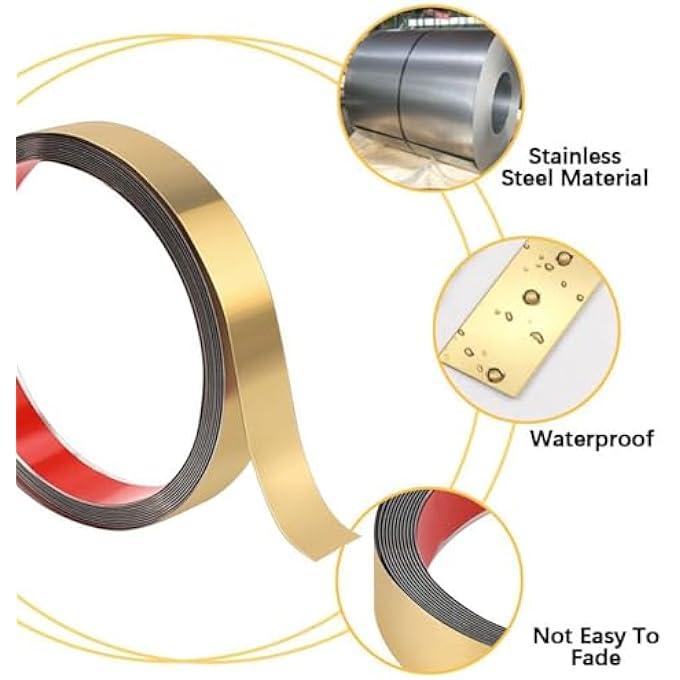 METALIZED MOLDING TRIM, METALIZED MOLDING & WALL TRIM SELF-ADHESIVE MIRROR-LIKE FINISHED WALL EDGING STRIP, TRIM STAINLESS STEEL GOLD METALIZED PEEL OFF AND STICK DESIGN - Image 3