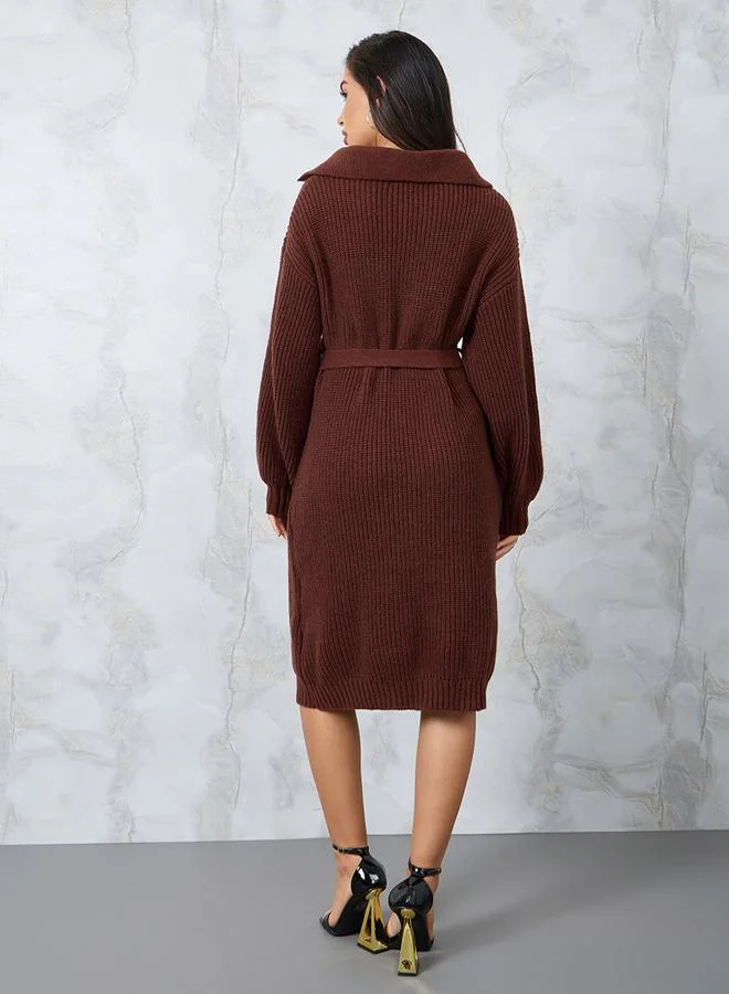 Styli Knit Wrap Midi Dress