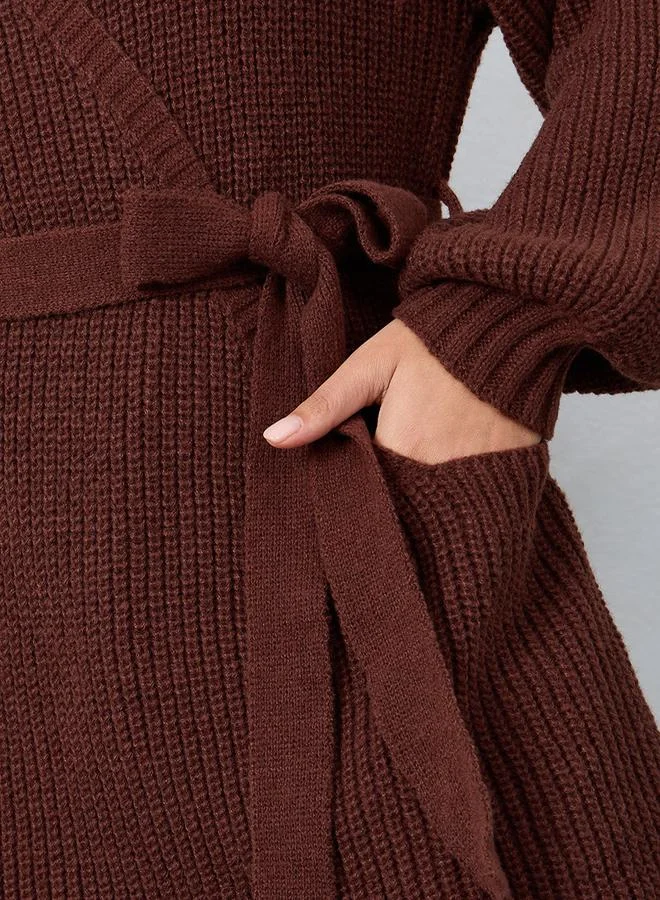 Styli Knit Wrap Midi Dress