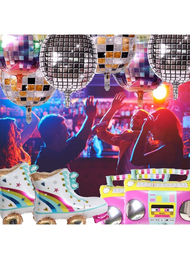Timisea 10 PCS Rainbow Roller Skate Balloons Boom Box Balloon,22 Inch Round Color Foil Balloons, 4D Laser Disco Foil Balloons 80s 90s Retro Theme Hip Hop Disco Fever Birthday Party Balloon Decor - Image 3