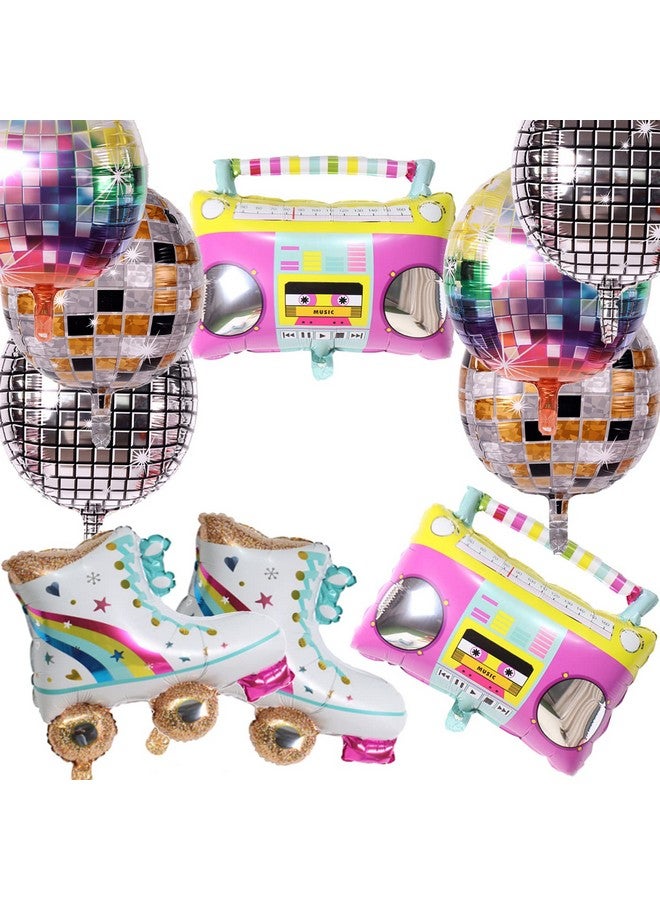 Timisea 10 PCS Rainbow Roller Skate Balloons Boom Box Balloon,22 Inch Round Color Foil Balloons, 4D Laser Disco Foil Balloons 80s 90s Retro Theme Hip Hop Disco Fever Birthday Party Balloon Decor - Image 4