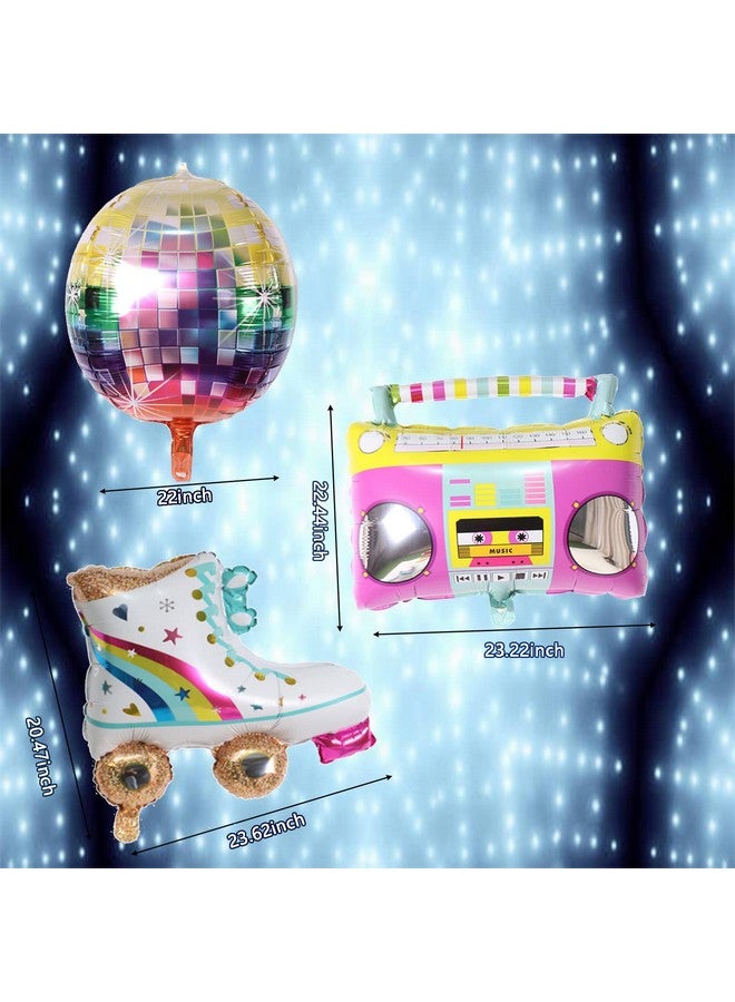 Timisea 10 PCS Rainbow Roller Skate Balloons Boom Box Balloon,22 Inch Round Color Foil Balloons, 4D Laser Disco Foil Balloons 80s 90s Retro Theme Hip Hop Disco Fever Birthday Party Balloon Decor - Image 5