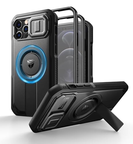 Dexnor for iPhone 12 iPhone 12 Pro Case with Slide Camera Cover Adjustable Kickstand Builtin Screen ProtectorMagsafe Rugged Shockproof Bumper Cases HeavyDuty Magnetic Protective CoverBlack - Image 1