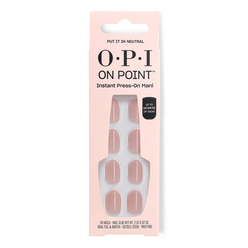OPI On Point Put it in Neutral | Short Round Soft Nude Beige Pink Press On Nails | 24 Count with Nail Glue | Long Lasting, Reusable, Non-damaging | Fall 2025 Shades - Image 1