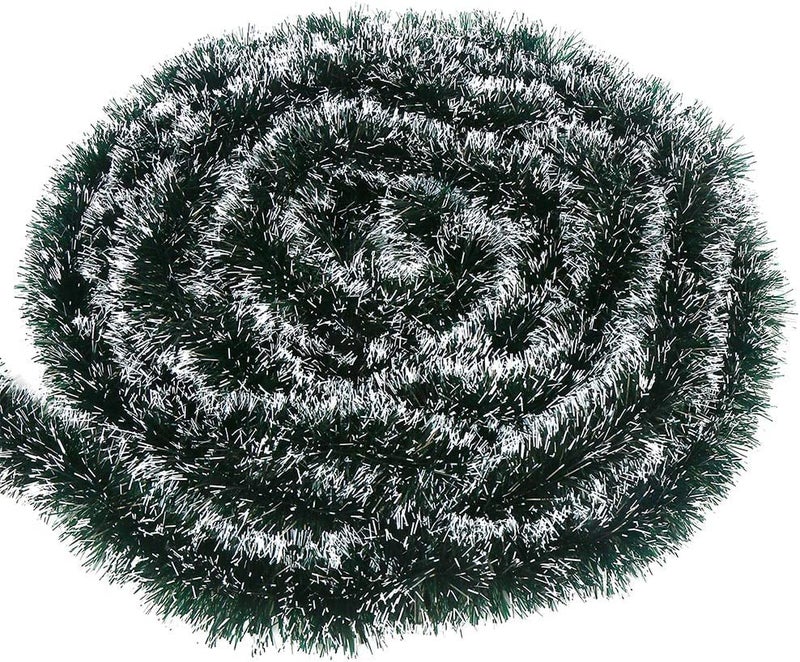 Partunay Pack of 5 Christmas Tinsel Snowy Black and White Snow Tipped Garland Strings Xmas Tree Hanging Ornaments Christmas Decoration Item